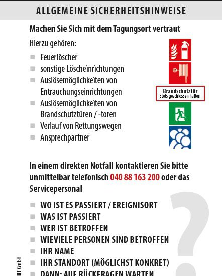 Allgemeine Sicherheitshinweise, wie sie auf einer Taschenkarte zu finden sein können. Bild: IBIT GmbH