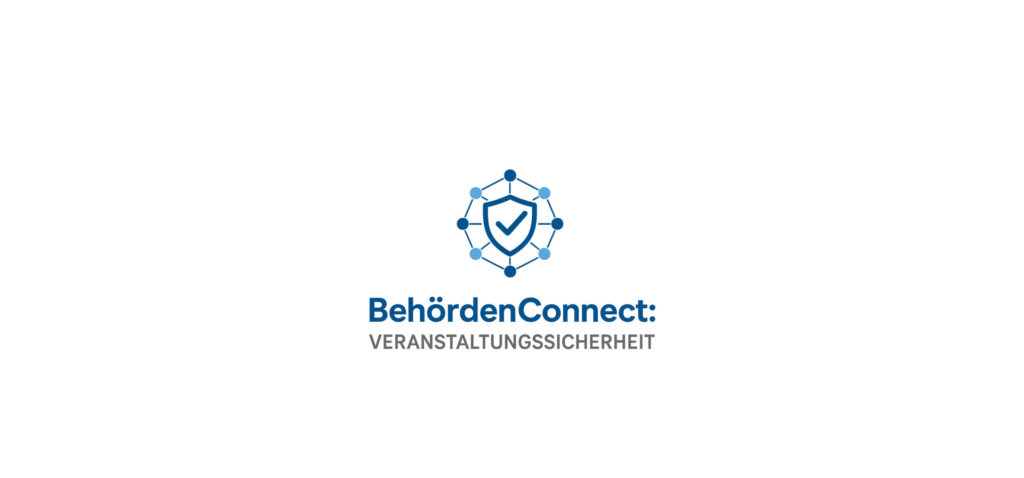Logo von BehördenConnect zum Thema Veranstaltungssicherheit, dargestellt in einem modernen Design mit einem Schutzsymbol.