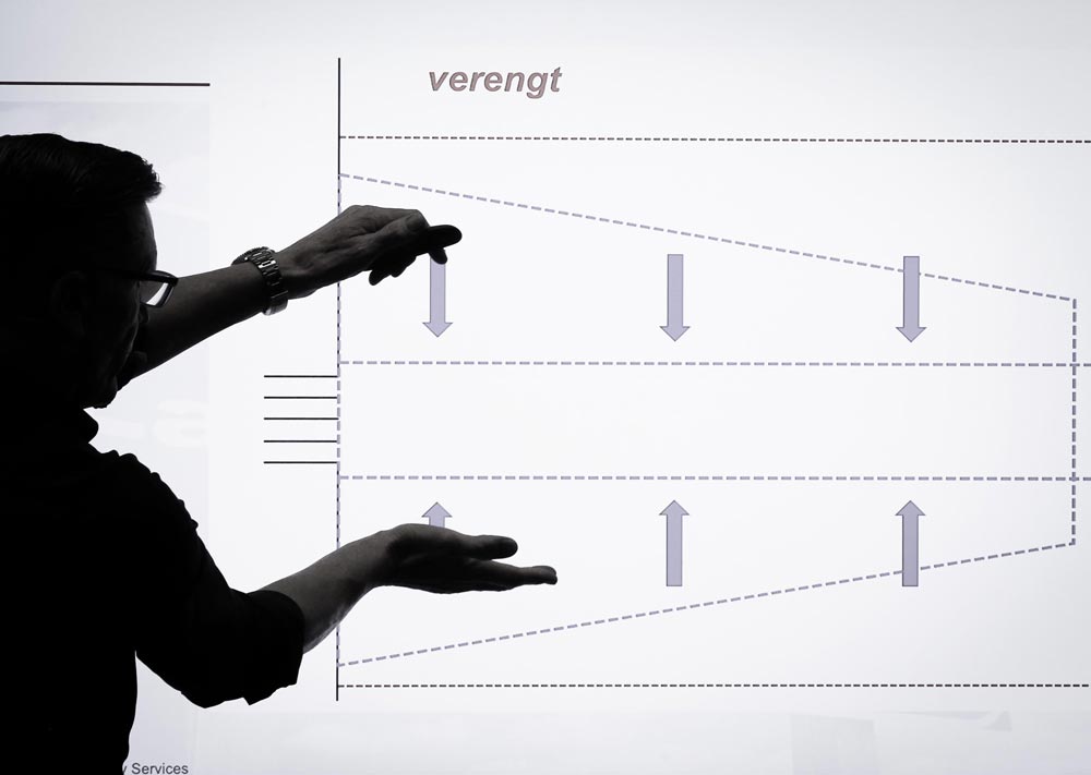 Dozent erläutert ein Diagramm zur Veranstaltungssicherheit während einer IBIT-Weiterbildung.